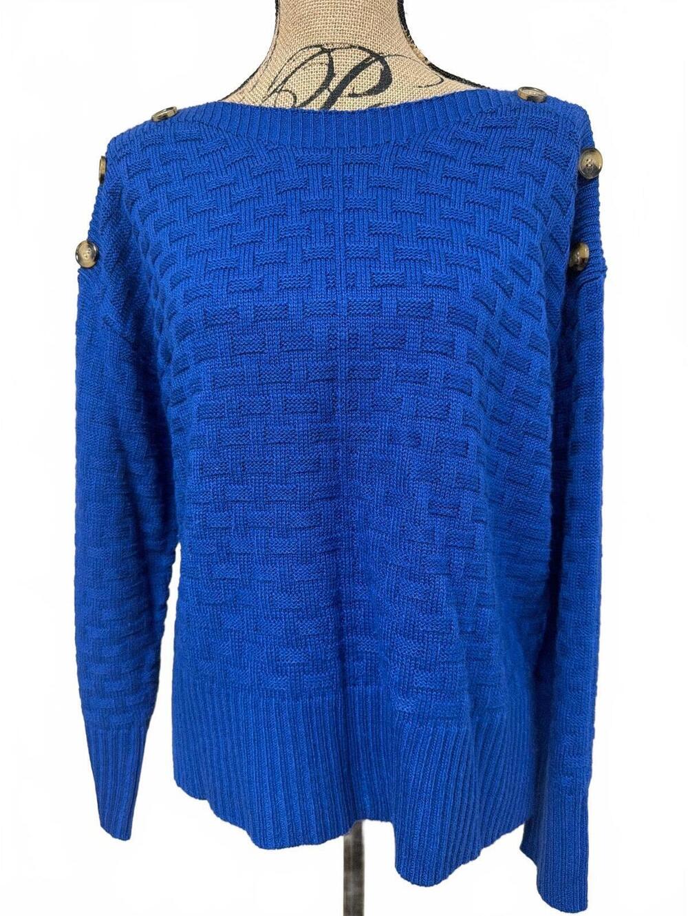 120: Kathy Ireland Women's Blue Knit Sweater with Button Detail - XL